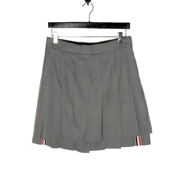 Thom Browne Grey Wool Pleated Skirt - Picture 1 of 12